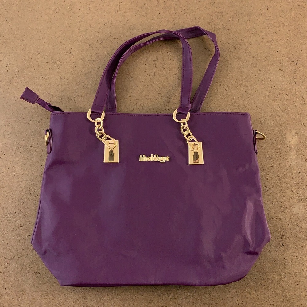 Mei & Ge Women's Purple Nylon Gold Tone Accents Travel Shoulder Bag New